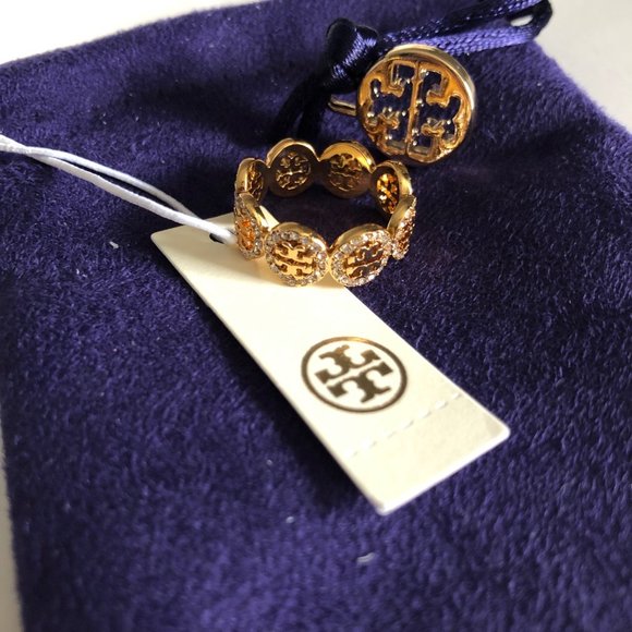 Tory Burch Gold Circle Swarovski Pave Ring - Picture 1 of 15